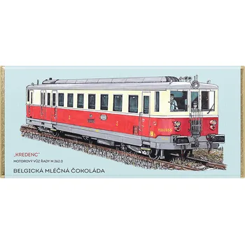 Čokoláda Čokoláda RETRO 100 g vlak Motorový vůz řady 831.2 „Kredenc“ MLÉČNÁ (Belgická čokoláda - 32 % obsah kakaa)