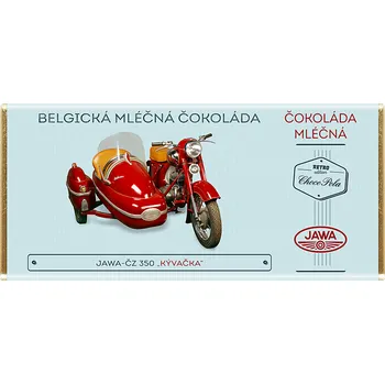Čokoláda Čokoláda RETRO 100g motorka "JAWA 350 Kývačka Sajdka" mléčná (Belgická mléčná čokoláda - 32% obsah kakaa)