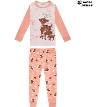 Dívčí oblečení Dívčí pyžamo KUGO MP1307 VÁNOČNÍ lososové