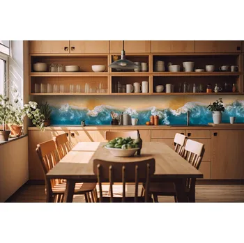 Tapeta DIMEX | Fototapeta do kuchyně Modrý oceán KI-420-163| 420 x 60 cm | modrá, bílá, krémová, oranžová + Samolepicí fototapeta za kuchyňskou linku DIMEX Modrý oceán v šíři 420 cm
