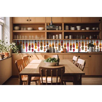 Tapeta DIMEX | Fototapeta do kuchyně Lopatky s bylinkami KI-420-076| 420 x 60 cm | vícebarevná, bílá + Samolepicí fototapeta za kuchyňskou linku DIMEX Lopatky s bylinkami v šíři 420 cm