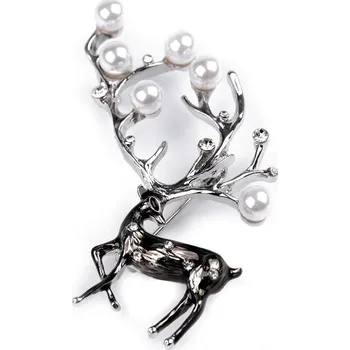 Brož Brož s broušenými kamínky a perlami jelen - 2 antracit