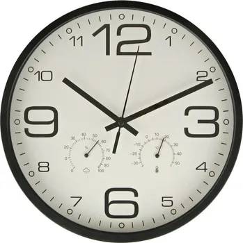 Hodiny Hodiny černé s teploměrem a vlhkoměrem 30 cm (Hodiny nástěnné plastové zajímavé)