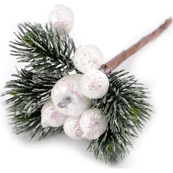 Bytová dekorace Umělá vánoční jablíčka na drátku - 1 bílá glitry