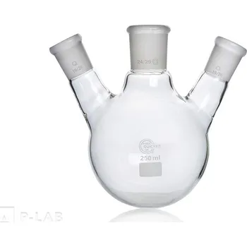 Baňka s kulatým dnem a třemi tubusy se zábrusem | PYREX® (Objem (ml): 250, Centrální zábrus NZ: 24/29, Postranní zábrusy NZ: 19/26, Výška (mm): 130, Balení (ks): 1)