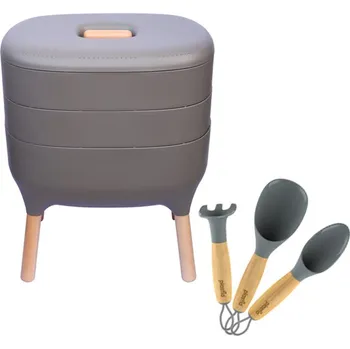 Kompostér Set ŠEDÝ - Vermikompostér + Pěstební set