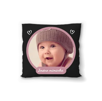 Polštář Černý polštář s vlastní fotografií. Motiv miminka s vlastní fotografií