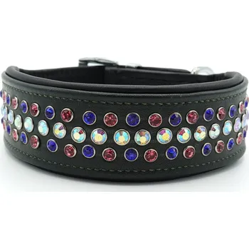 Obojek pro psa Love - kamínkový kožený obojek Barva: Tmavě zelená, Velikost: 31 - 38 cm