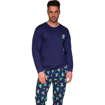 Pánské pyžamo Pánské dlouhé pyžamo Cornette 115/283 Christmas Tree S Modrá