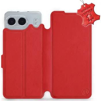 Telefonní příslušenství Kožené flip pouzdro Mobiwear - OnePlus Nord 4 5G - Červené (Kožené knížkové pouzdro, obal, kryt na mobil OnePlus Nord 4 5G, Červené, materiál Genuine Leather, ochrana 360°, stojánek, silikonová vanička, magnetické zavírání)