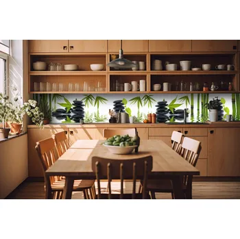 Fototapeta DIMEX | Fototapeta do kuchyně Kameny Zen KI-420-032| 420 x 60 cm | zelená, bílá, černá + Samolepicí fototapeta za kuchyňskou linku DIMEX Kameny Zen v šíři 420 cm