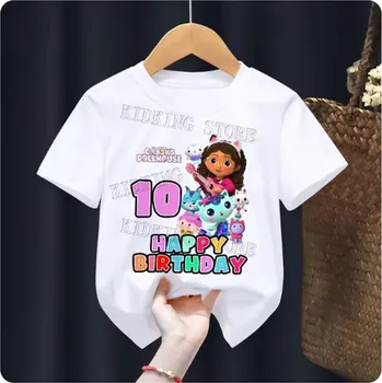 Dívčí tričko Dětské narozeninové tričko Gabby's Dollhouse (bílé) Číslovka: 10 (GB183), Velikost: 150