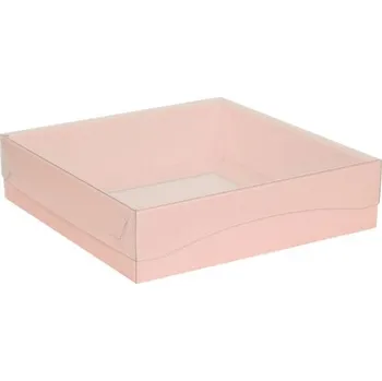 Dárková krabice s průhledným víkem 200x200x50 mm, růžová