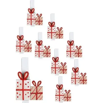 Vánoční dekorace Dárky na kolíčku 3 cm, 9 ks červené