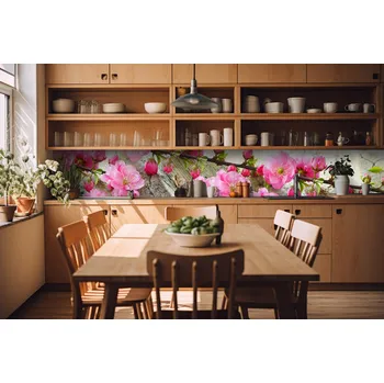 Fototapeta DIMEX | Fototapeta do kuchyně Sakura KI-420-053| 420 x 60 cm | zelená, růžová + Samolepicí fototapeta za kuchyňskou linku DIMEX Sakura v šíři 420 cm