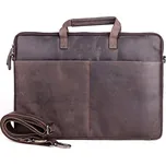 Tmavěhnědá kožená pánská taška do ruky GreenWood LP-15 na notebook až 15,6"