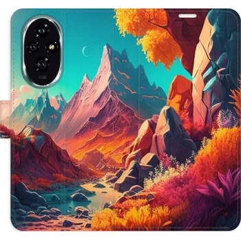 Pouzdro na mobilní telefon Flip pouzdro iSaprio - Honor 200 - Colorful Mountains - kapsičky na karty (Knížkový flip kryt, obal, pouzdro iSaprio na mobil Honor 200 - Colorful Mountains - 360° ochrana telefonu, přihrádka na karty a hotovost, funkce stojánku, pevná TPU vanička,)