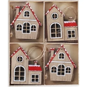 Vánoce Dřevěný domeček závěs 58 mm - mix - 1 ks