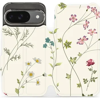 Pouzdro na mobilní telefon Flipové pouzdro Mobiwear - Google Pixel 9 - MD03S Tenké rostlinky s květy (Knížkové flip pouzdro, obal, kryt na mobil Google Pixel 9 - MD03S Tenké rostlinky s květy, materiál Umělá kůže + TPU - ochrana 360°, stojánek, silikonová vanička, magnetické zavírá