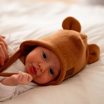 Kojenecká čepice Zimní čepice ušanka / bio bavlněný beránek karamelový Velikost: 39