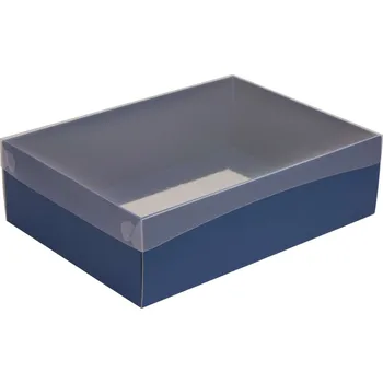 Dárková krabice s průhledným víkem 350x250x100/35 mm, modrá