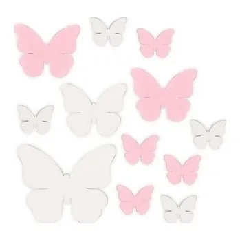 Vánoce Motýli bílořůžoví velikost 2,5 - 4,5 cm, 12 ks v sáčku