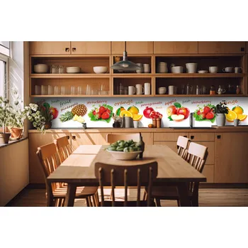Tapeta DIMEX | Fototapeta do kuchyně Mix ovoce KI-420-022| 420 x 60 cm | zelená, červená, bílá + Samolepicí fototapeta za kuchyňskou linku DIMEX Mix ovoce v šíři 420 cm