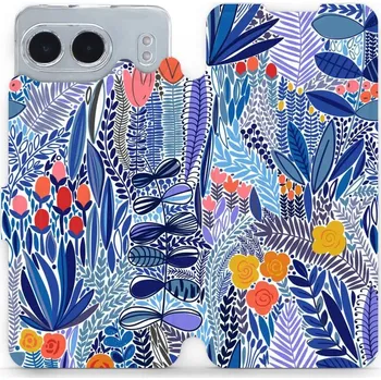 Pouzdro na mobilní telefon Flipové pouzdro Mobiwear - OnePlus Nord 4 5G - MP03P Modrá květena (Knížkové flip pouzdro, obal, kryt na mobil OnePlus Nord 4 5G - MP03P Modrá květena, materiál Umělá kůže + TPU - ochrana 360°, stojánek, silikonová vanička, magnetické zavírání)