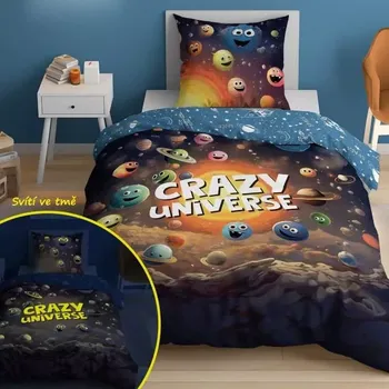 Povlečení Svítící povlečení CRAZY UNIVERSE – oboustranné, 100% bavlna 140×200 / 70×80 cm (NOVINKA 2025)