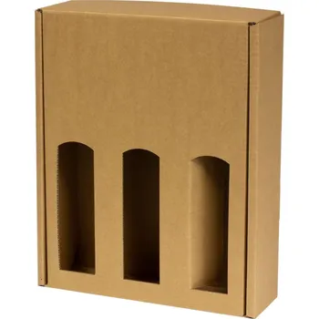 Dárková krabice na víno 265x350x85 mm, 3 x 0,75 l, hnědá - kraft