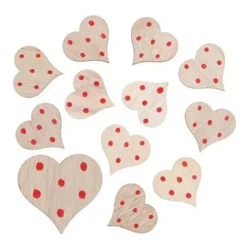 Srdíčko dřevěné s lepíkem 3 cm 12 ks přírodní