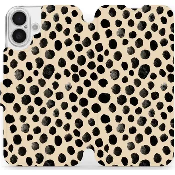 Pouzdro na mobilní telefon Flipové pouzdro Mobiwear - Apple iPhone 16 Plus - VA50S Černé puntíky (Knížkové flip pouzdro, obal, kryt na mobil Apple iPhone 16 Plus - VA50S Černé puntíky, materiál Umělá kůže + TPU - ochrana 360°, stojánek, silikonová vanička, magnetické zavírání)