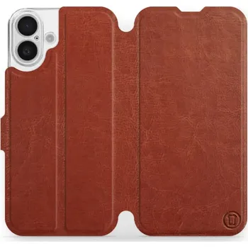 Pouzdro na mobilní telefon Flipové pouzdro Mobiwear - Apple iPhone 16 Plus - Hnědé a šedé (Knížkové flip pouzdro, obal, kryt na mobil Apple iPhone 16 Plus - Hnědé a šedé, materiál Umělá kůže + TPU - ochrana 360°, stojánek, silikonová vanička, magnetické zavírání)