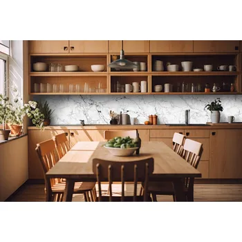 Fototapeta DIMEX | Fototapeta do kuchyně Bílý mramor KI-420-156| 420 x 60 cm | bílá, šedá + Samolepicí fototapeta za kuchyňskou linku DIMEX Bílý mramor v šíři 420 cm