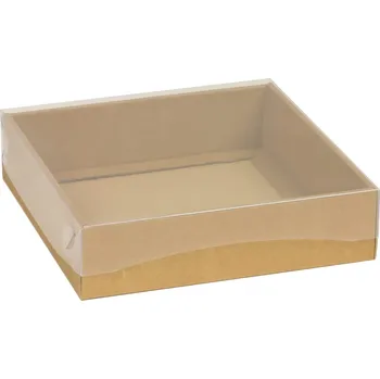 Dárková krabice s průhledným víkem 150x150x50 mm, kraft