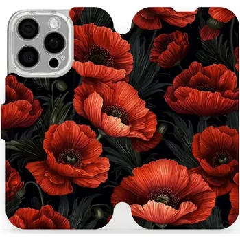 Pouzdro na mobilní telefon Flipové pouzdro Mobiwear - Apple iPhone 16 Pro - VP45S Temné červené květy (Knížkové flip pouzdro, obal, kryt na mobil Apple iPhone 16 Pro - VP45S Temné červené květy, materiál Umělá kůže + TPU - ochrana 360°, stojánek, silikonová vanička, magnetické)