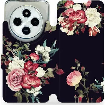 Pouzdro na mobilní telefon Flipové pouzdro Mobiwear - Xiaomi Redmi 14C / Poco C75 - VD11P Růže na černé (Knížkové flip pouzdro, obal, kryt na mobil Xiaomi Redmi 14C / Poco C75 - VD11P Růže na černé, materiál Umělá kůže + TPU - ochrana 360°, stojánek, silikonová vanička, magnetické)