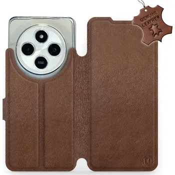 Pouzdro na mobilní telefon Kožené flip pouzdro Mobiwear - Xiaomi Redmi 14C / Poco C75 - Hnědé (Kožené knížkové pouzdro, obal, kryt na mobil Xiaomi Redmi 14C / Poco C75, Hnědé, materiál Genuine Leather, ochrana 360°, stojánek, silikonová vanička, magnetické zavírání)