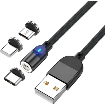Datový kabel Univerzální Magnetický Rychlonabíjecí Dobíjecí Kabel Adaptér 3A 3v1 USB-C, Lightning, Micro USB 2m