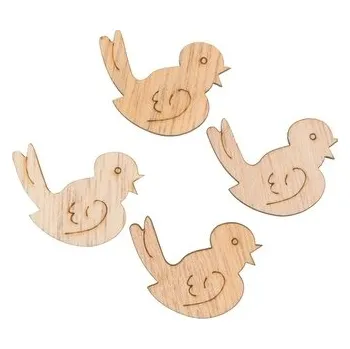 Velikonoční dekorace Ptáček dřevěný 3 cm s lepíkem 24 ks