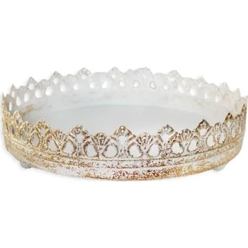 Obal na květináč Aranžovací tác kovový bílá patina - 25 cm