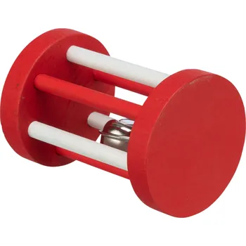 Xmas Roll - dřevěný váleček s rolničkou pro hlodavce, ø 5 × 7 cm, červená/bílá