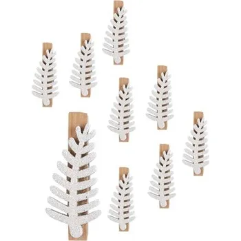 Vánoce Větvičky s glitry na kolíčku 4 cm, 9 ks bílé