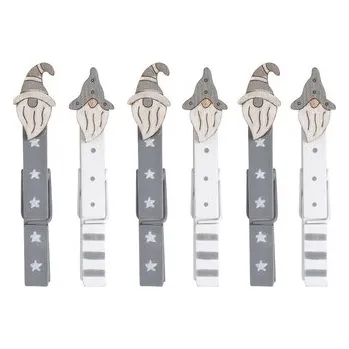 Vánoce Santové na kolíčku 8,5 cm, 6 ks šedí