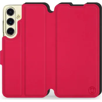Pouzdro na mobilní telefon Flipové pouzdro Mobiwear Semiš - Samsung Galaxy S24 FE - Rudé & Černé (Knížkové semišové flip pouzdro, obal, kryt na mobil Samsung Galaxy S24 FE - Rudé & Černé, materiál semiš + TPU, ochrana 360°, stojánek, silikonová vanička, magnetické zavírání)