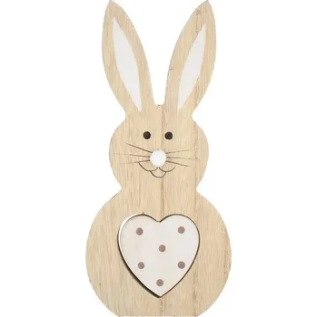 Velikonoční dekorace Zajíc dřevěný na postavení s bílým srdcem 16 cm