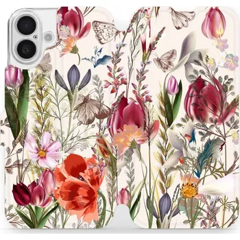 Pouzdro na mobilní telefon Flipové pouzdro Mobiwear - Apple iPhone 16 Plus - MP01S Rozkvetlá louka (Knížkové flip pouzdro, obal, kryt na mobil Apple iPhone 16 Plus - MP01S Rozkvetlá louka, materiál Umělá kůže + TPU - ochrana 360°, stojánek, silikonová vanička, magnetické zavírání)