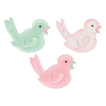 Velikonoční dekorace Ptáček dřevěný s lepíkem 3 cm 24 ks v krabičce pastelové barvy