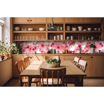 Fototapeta DIMEX | Fototapeta do kuchyně Květy jabloní KI-420-054| 420 x 60 cm | červená, bílá, růžová + Samolepicí fototapeta za kuchyňskou linku DIMEX Květy jabloní v šíři 420 cm