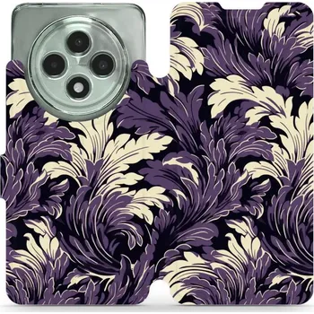 Pouzdro na mobilní telefon Flipové pouzdro Mobiwear - Oppo Reno12 FS 5G - VA46S Fialové rostliny (Knížkové flip pouzdro, obal, kryt na mobil Oppo Reno12 FS 5G - VA46S Fialové rostliny, materiál Umělá kůže + TPU - ochrana 360°, stojánek, silikonová vanička, magnetické zavírání)